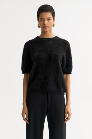 Soft Goat - Brushed short sleeve - Kaschmirpullover für Damen - XL - Black