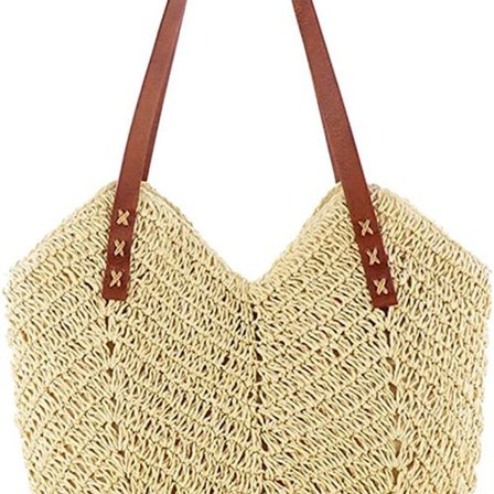 Halmväska dam, korgväska, axelväska med dragkedja