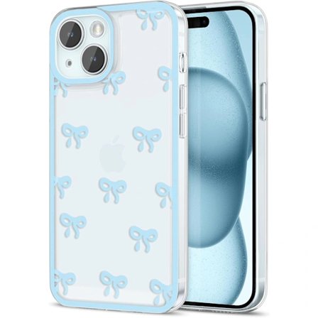 iPhone 15 Kuori, Läpinäkyvä Söpö Nauha Rusetti Kuvio Esteettinen Läpinäkyvä Puhelinkuori Korotettu Kamerasuoja Tyylikäs,as