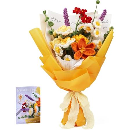 Aloittelijan virkkaussetti, ruusukimppu virkkaussetti, täydellinen kukkavirkkaussetti aloittelijoille vaiheittaisten video-oppaiden kanssa DIY-