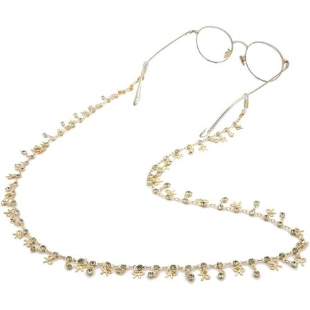 Glaskedja i koppar/järn för kvinnor, halsband, glasögonhållare, solglasögon med strassdekoration