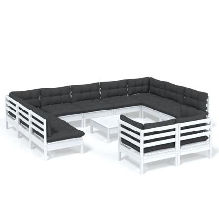 Vidaxl Loungegrupp Med Dynor 12 Delar Vit Massiv Furu Vit