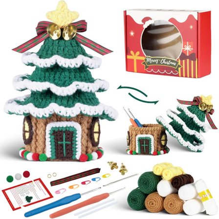 Julehekle sett for nybegynnere, juletre hekle strikkesett hekle garnsett Xmas morsomt kreativt gave til voksne barn