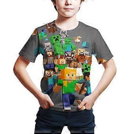 Minecraft Spel Sommar T-shirt Barn Kortärmad Casual Tee Shirt 3D Tryckt Rundhals Toppar för 6-14 År (13-14 År B)