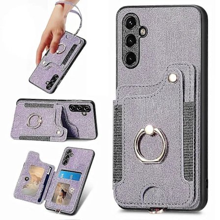 Til Samsung Galaxy A34 5G Etui RFID-blokerende Kortpladser Retro Læder+TPU Telefoncover Lilla