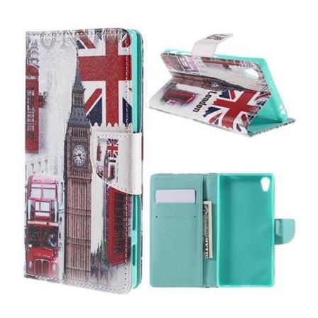 Moberg Sony Xperia Z5 Premium Nahkakotelo Standillä - Big Ben Ja Lontoon Bussit Multicolor