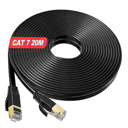 Ethernet-kabel 20m Høy hastighet, Cat 7 Flat skjermet Internettkabel, Rj45 Lan-kabel 20m Svart, 600mhz Gigabit nettverkskabel 20 meter Kompatibel med 