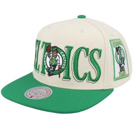 Mitchell & Ness - NBA Beige snapback Cap - Boston Celtics Across The Board Cream/Green Snapback @ Hatstore