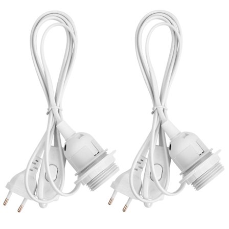 2 x E27 fatninger (hvid) med afbryder, E27 pendel fatning med