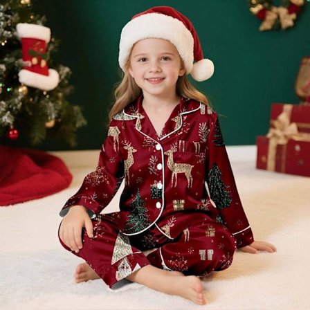 Familie Jul Pyjamas Matchende Sæt Silke Casual Matchende Sæt til Familie Barn