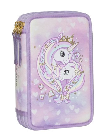Beckmann Norway Three Section Pencil Case W/Content, Unicorn Princess Purple - Purple - ONE SIZE