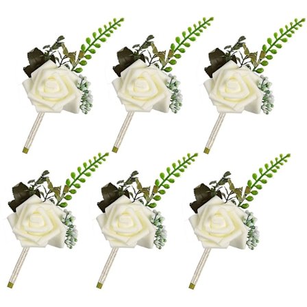 Blomsterskum Corsage Bryllupsblomster Til Bryllup (hvid, 6-pak)