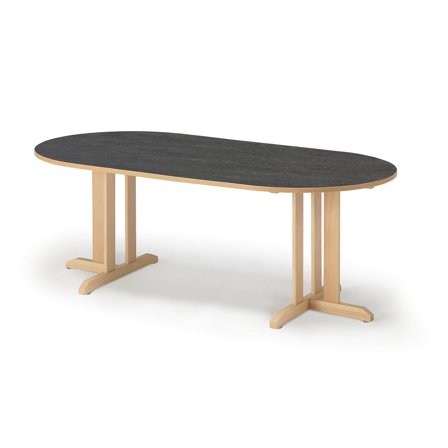 Tisch KUPOL, oval, 2000x720 mm, Linoleum dunkelgrau, Birke