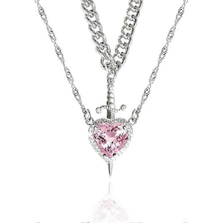 Sydän ja miekka -parikaulakoru, kulta, ruostumaton teräs, vaaleanpunainen sydän, zirkoniaketju, trendikäs miekka sydämen läpi (FMY)