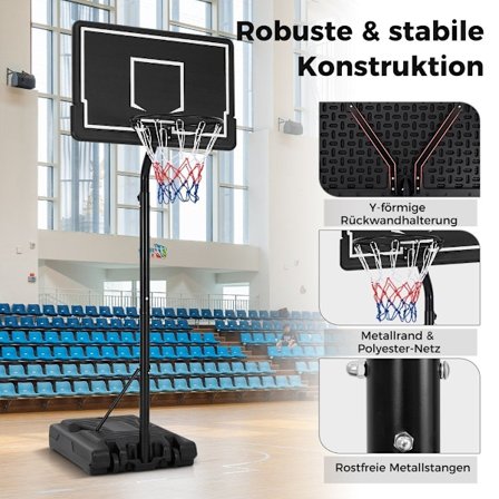 Basketkorg utomhus basketstativ 210-260 cm höjdjusterbar på hjul svart