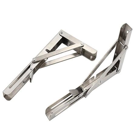 2 stk. Vinkelbrakett i rustfritt stål, sammenleggbar trekant, veggmontert hyllebrakett, sølv, 35 x 17,5 cm Silver 35X17.5CM