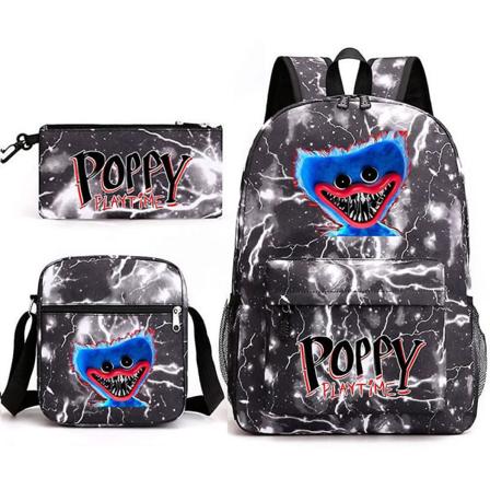 3 stk sett Anime Game 3d Poppy Playtime Monster ryggsekker Messenger Bag Blyantveske Lerret skoleveske for studentbarn 3Pcs Set Type 3
