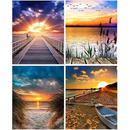 Diamantmaleri, 4 pak DIY 5d Diamantmaleri Sæt Mal efter tal