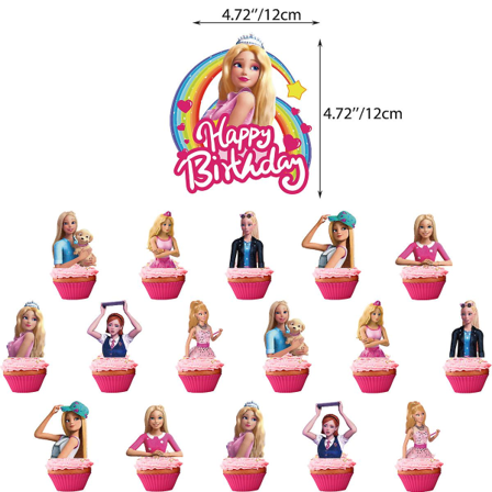 Barbiee-dukke Fødselsdagsfest Dekorer forsyninger Pink pigetema Bordservice Kop Tallerken Ballon Baby Shower Prinsesse Fest Decor Gaver cake topper 
