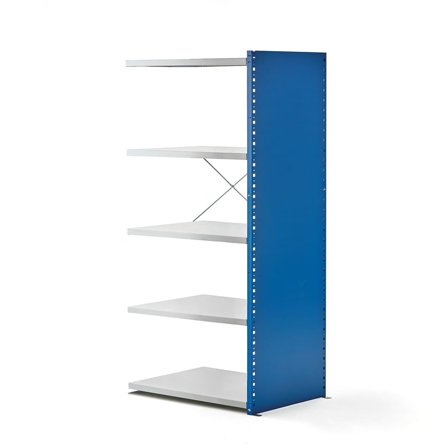Lagerreol, påbyggseksjon, H1740 B830 D600 mm, lukket gavl, blå/grå