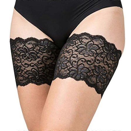 Elastiske Anti-Gnidnings Lårbånd Silikone Skridsikker Blonde Strømpeforing 1 Par (D, Sort)