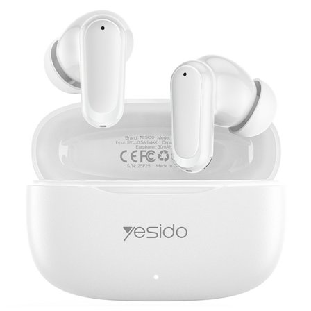 YESIDO Trådløse Hovedtelefoner In-Ear Bluetooth Stereo Hovedtelefoner med Touch-kontrol - Hvid