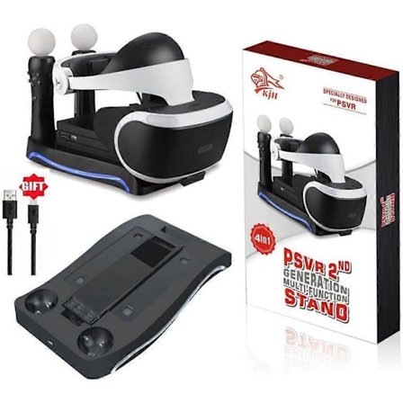 DOREI 4-i-1 PSVR Laddnings- och Visningsställ med Playstation VR Förvaringsställ för Headset, Laddningsstation för 2 PS Move-handkontroller och Proces