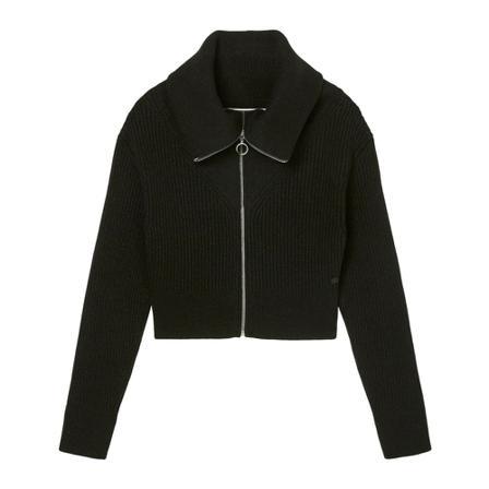 Marc O'Polo, Rib knit, zip-neck cardigan in a cropped design Czarny, Kobieta, Rozmiar: L