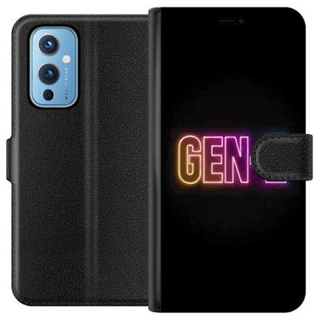 Kompatibel Tegnebogsetui til OnePlus OnePlus 9 Neontekst Gen Z i farverigt lys mod en mørk baggrund i moderne digital stil