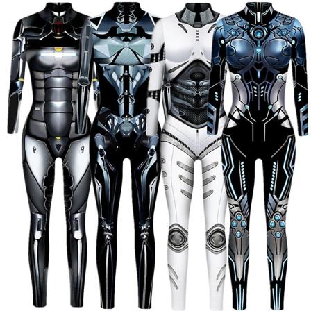 Robot Punk Jumpsuit Catsuit Sexiga Kvinnor Cosplay Kostymer Cyberpunk Zentai Halloween Bodysuit_ai 2 L