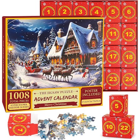 Barnas Adventskalender 2025, Julepuslespill med 24 Luker og 1008 Brikker