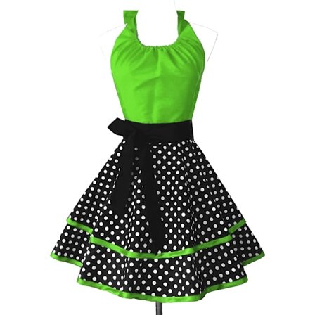 (Grön) 1 st söt vintage förkläde retro piga prickig kök matlagning förkläde prickig tryckt förkläde W