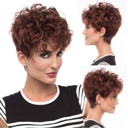 Kvinners Parykk Fluffy Naturlig Kort Krøllete Vinrød W177