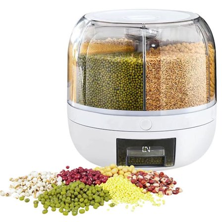 Rund Fødevaredispenser, 360° Roterende Fødevarebeholder Transparent Risopbevaringsbeholder, Roterbar Tørfoder Frugt Korn Opbevaringsboks, med Låg