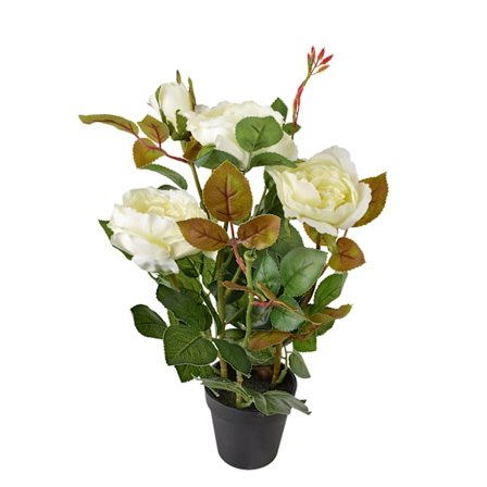 VIRIDIS Konstgjord vit ros i kruka, 43 cm dekorativ blomma