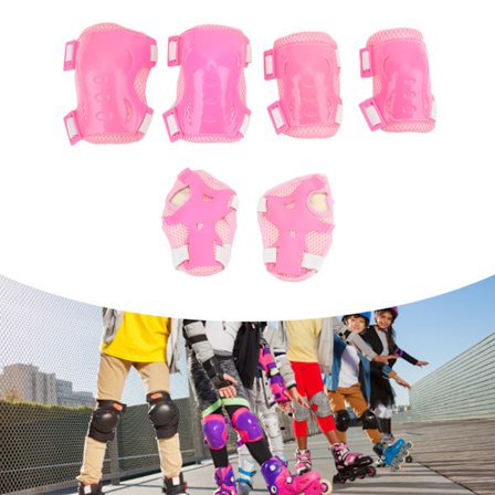 6 st/set Rullskridskoåkning Skyddsutrustning Justerbara Knä Armbåge Handskydd för 6-18 År Rosa