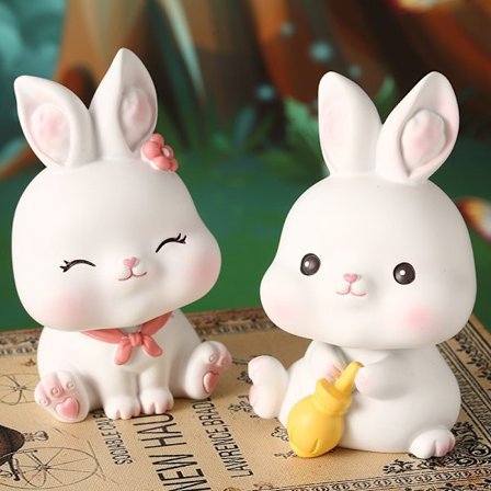 2 klibbiga ris Kanin Bordsdekorationer Bil Central Control Skrivbord skakar på huvudet och dra upp leksaker Tecknad Zodiac Kanin Ornament 5 * 5 * 9 cm
