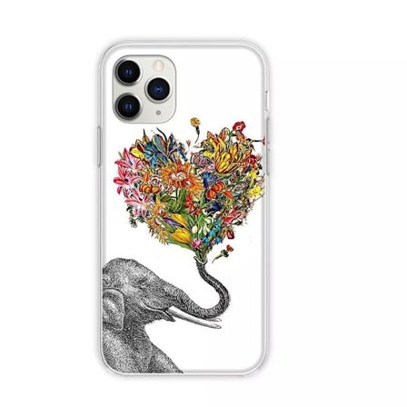 Smukt cover til alle iPhone 14 modeller elefant med blomsterhjer