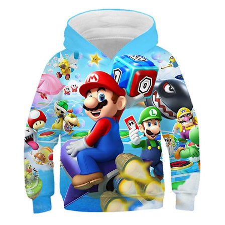 Super Mario Hættetrøje Børn Drenge Piger Langærmede Sweatshirts Hættetrøje Sport Toppe Gaver 5-10 år E