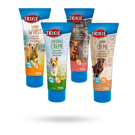 Trixie - TRIXIE 4x110 G PATÉ PÅ TUB - BACON, LEVER, FÅGEL & LAMM - Matskål, hundgodis & tuggisar