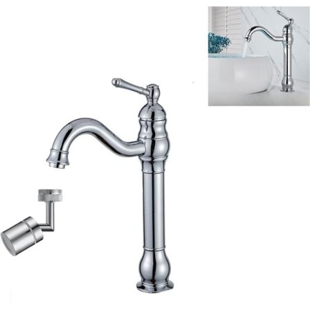 Retro Blandare Svängbar 360° Enkelhandtag Badrumsblandare Hög Pip Kallt och Varmt Vatten Krom..DEBUNS[mo]