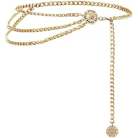 Damkedja med långa fransar, lager på lager, midja, kropp, mage, klänning