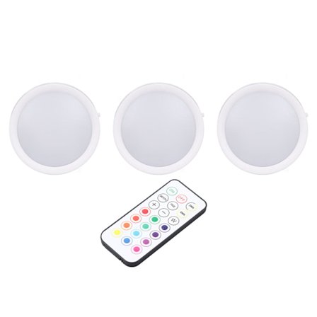 3 stk. LED Puck-lys 4 farger Dimbar Timing Oppladbart Batteridrevet LED Trykklampe med E26 Base Fjernkontroll