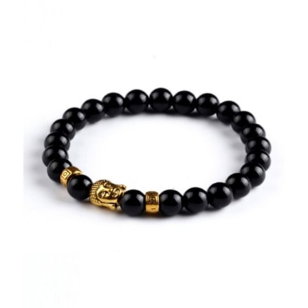 Trendy karma armbånd buddha guld sort sten perler
