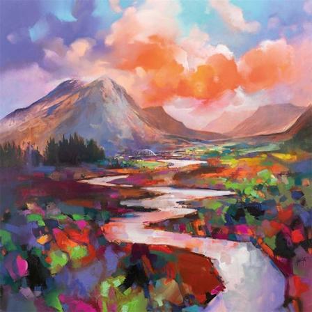 Scott Naismith Etive Flow inramad duktryck 85 cm x 85 cm Multi Multicoloured 85cm x 85cm