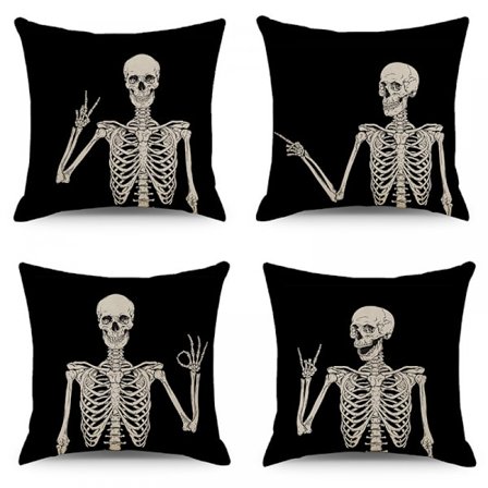 4 stk. Halloween skelet dekorative pudebetræk (45*45cm) til stue, soveværelse, seng, sofa, cafe,