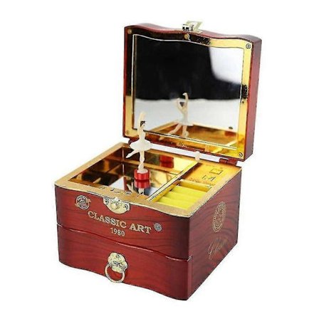 Musikaliskt smyckeskrin, roterande vintagefodral, present med ballerina
