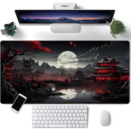Japansk Skrivbordsmatta Fullmåne Skrivbordsunderlägg Svart Röd 80 x 40 cm Musmatta Gaming Musmatta Förlängd Tangentbordsmatta Laptop Com