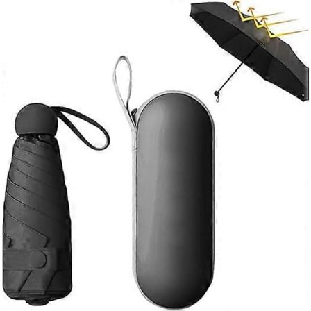 Reise Paraply - Regn Paraply - Kompakt Kapsel Paraply - Svart