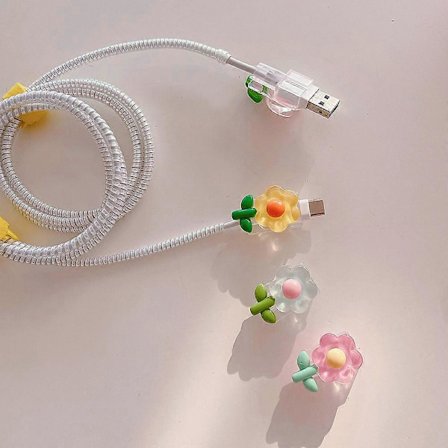 Blommig Lightning-kabelskydd för iPhone-laddare, Laddningssladdskydd / Chomper, Laddarskydd 4 st